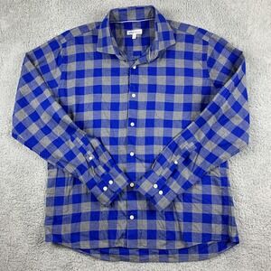 Peter‎ Millar Millhaven Flannel Shirt Mens Large Blue Grey Buffalo Check Plaid